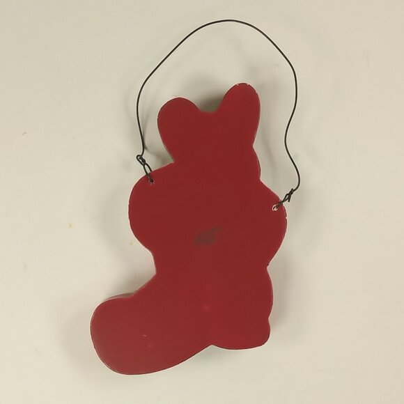 "Merry Christmas" Cute Bunny in Red Stocking Wooden Painted Christmas Ornament - Picture 2 of 3